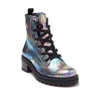 NWT SCHUTZ Stormy Holographic Leather Lace-Up Boot